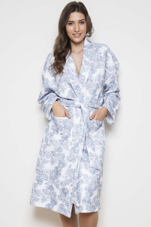 Pebble Palm QUILTED 100%  Cotton Interlock Shawl Collar Robe